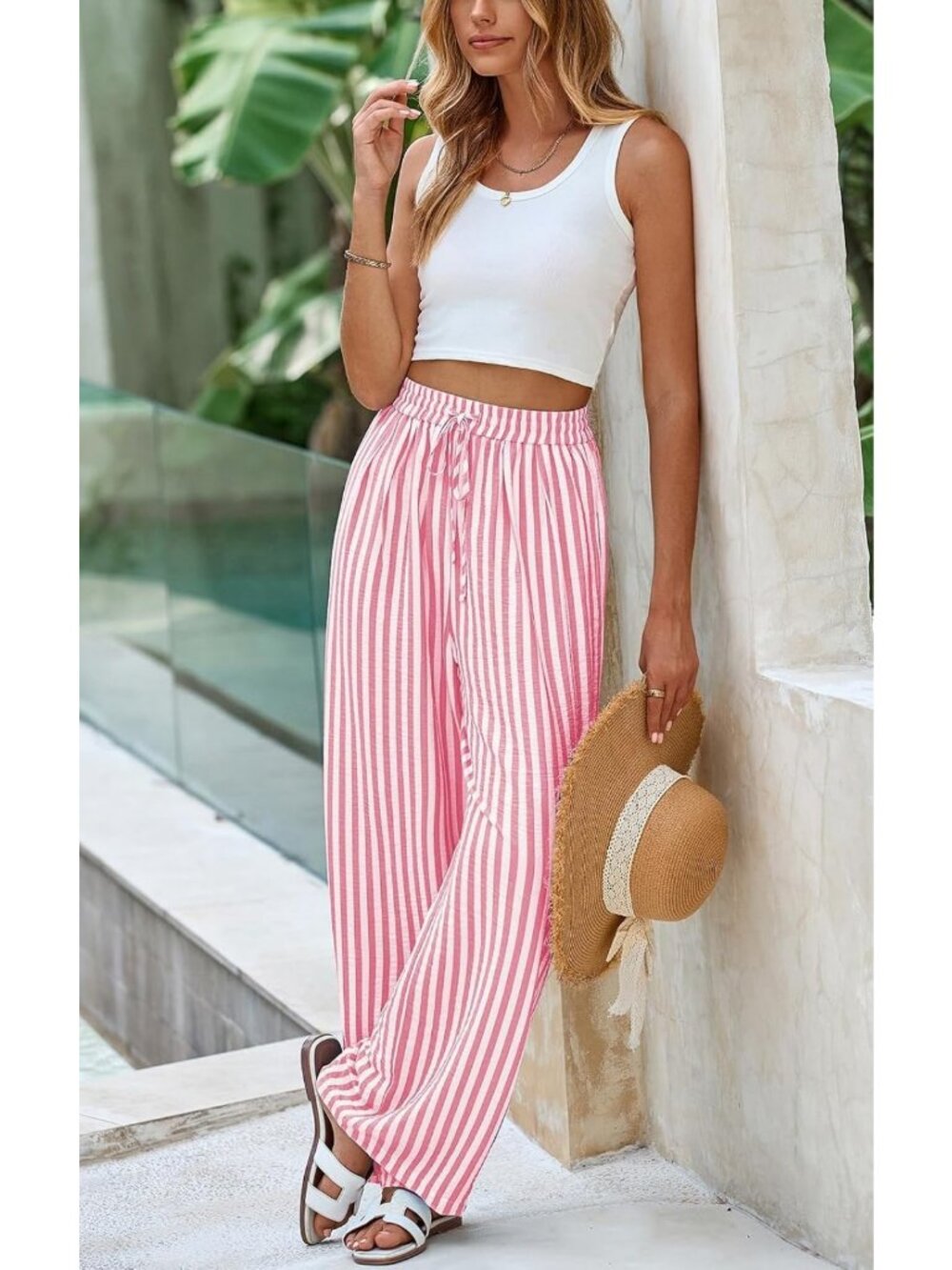 Lightweight Striped Palazzo Pants for Women | Elastic Waist, Comfy & Stylish - Picture 6 of 6